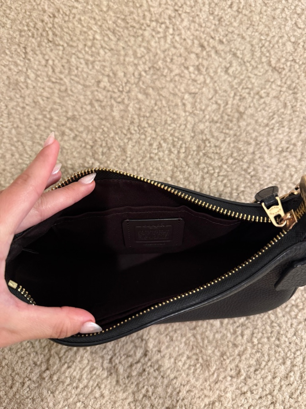 COACH Black Pebbled Leather Shoulder Bag with Gold Hardware - Picture 7 of 8